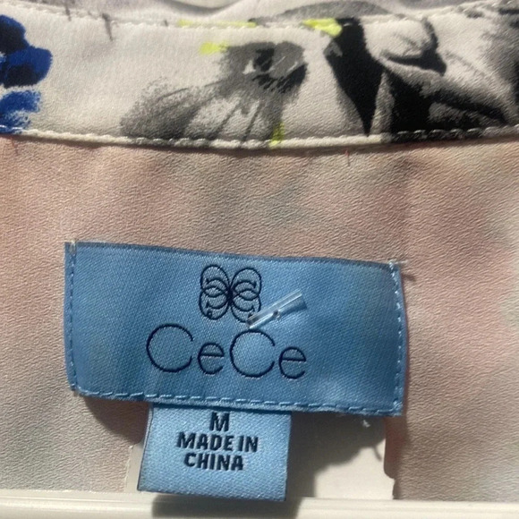 CECE PINK MULTI-COLOR FLORAL PRINT LONG SLEEVE BLOUSE, SIZE M - Picture 4 of 6